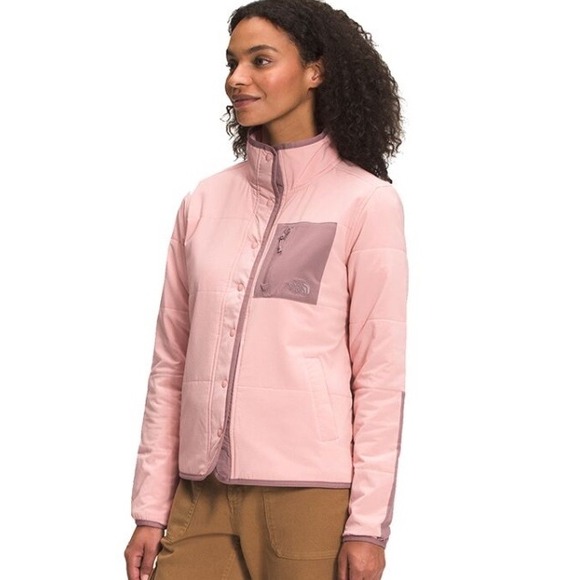 The North Face Womens Small Rose Pink Snap-Front Mountain Sweatshirt Jacket Coat - Picture 2 of 12